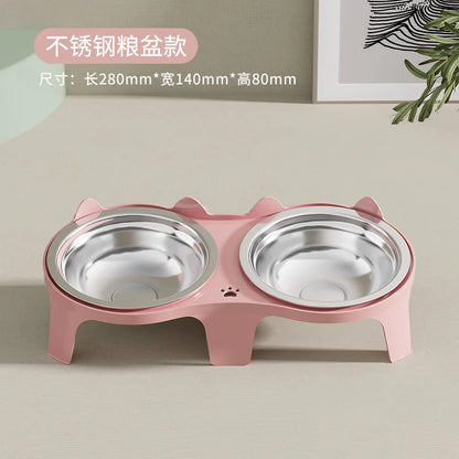 2-in-1 Cat Food Bowl Set, 2 Stainless Steel Bowls,Non-tipping Cat Food and Water Bowl for Cats,Pet Feeding Bowl for Chin Rubbing