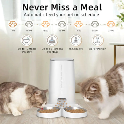 ROJECO Automatic Cat Feeder Pet Smart Cat Food Kibble Dispenser Remote Control Auto WiFi Double Feeder