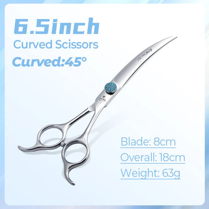 Fenice Professional 6.5/7.5 Inch Super Big Curved Scissors 45°  Curved Scissors for Trimming Dog's Round Head Pet Grooming Tools