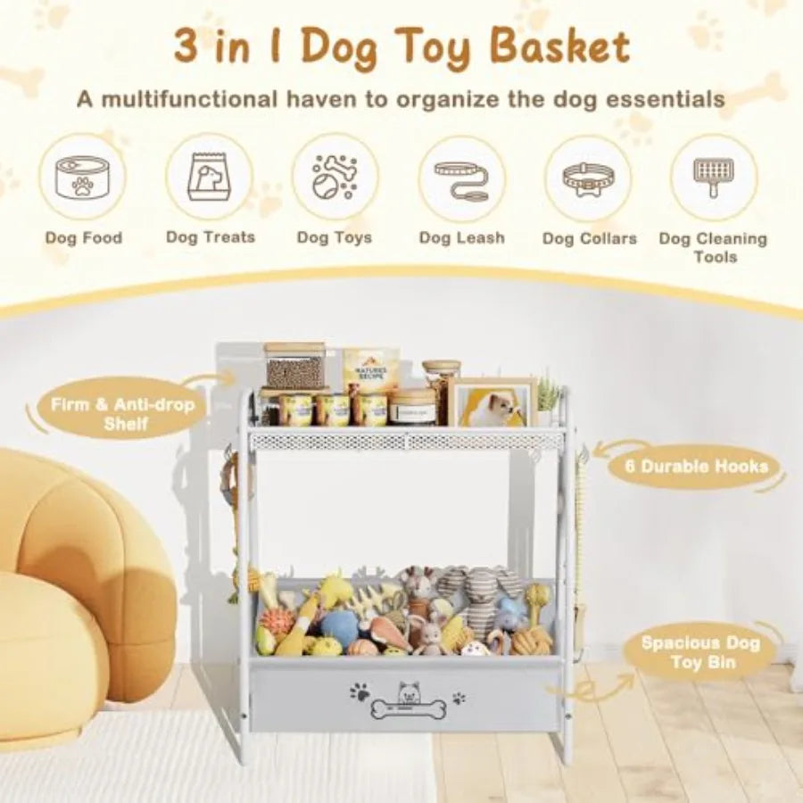 Large Dog Toy Basket 23.6"x11.2"x9.7" Dogs Toy Bin with Storage Organizer Trapezoid Toy Box for Dog Stuff Accessories