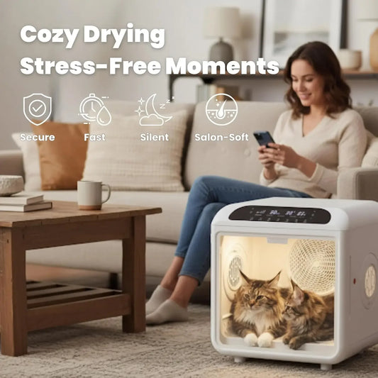 Low Noise Pet Dryer Box, 20 Air Vents, Gentle Fur Care, Smart App & All-Season Safety Grooming, Custom
