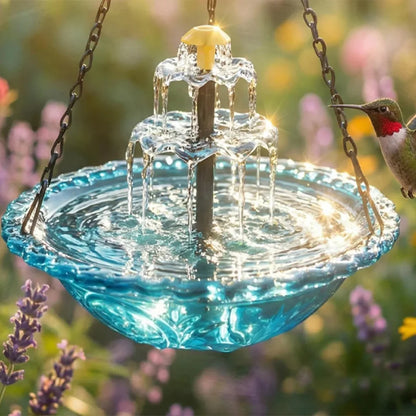 Bird Feeder Hanging Bird Bath with Fountain Outdoor Bird Drinking Tray with Hook for Garden Backyard Yard Patio Wildlife Feeder