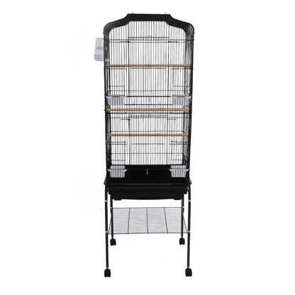 Large Bird Cage with Stand & Wheels, 47x37x137cm Flight Cage for Cockatiels Parrots Finches with Lockable Door (White/Black))
