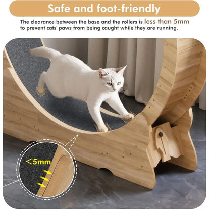 Extra Large 43.3 Indoor Cat Exercise Wheel with Removable Carpet and Teaser for Running, Walking, and Training - Natural Wood