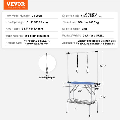 SucceBuy Pet Grooming Table Two Arms with Clamp Dog Grooming Station Foldable Stand for Medium Small Dogs with Grooming Loop