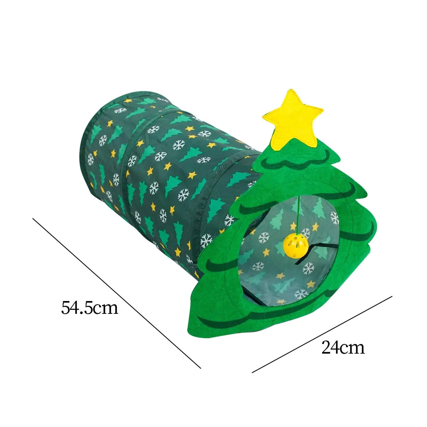 Christmas Cat Tunnel Tube Interactive with Bell Ball for Indoor Kittens Rabbits Puppy Play and Exercise