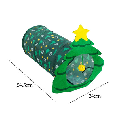 Christmas Cat Tunnel Tube Interactive with Bell Ball for Indoor Kittens Rabbits Puppy Play and Exercise