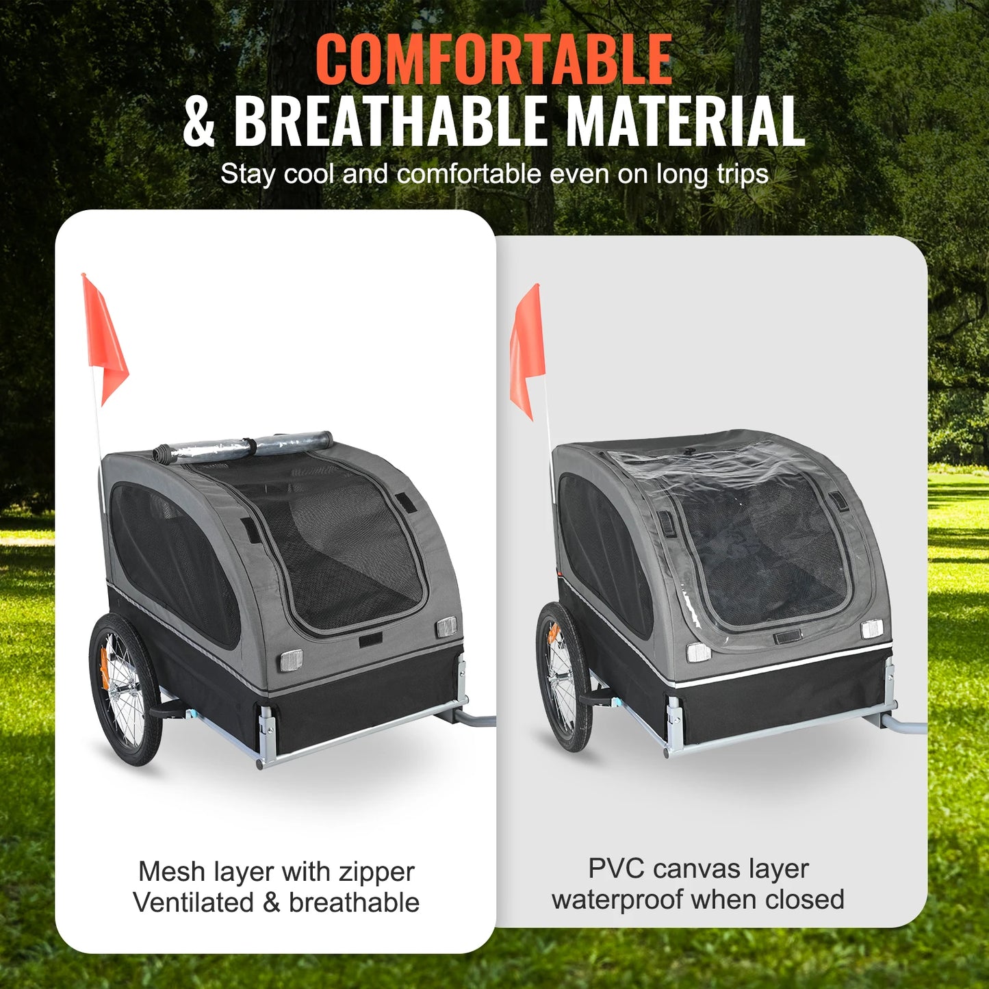 SucceBuy 88lbs Dog Bike Trailer Pet Cart Bicycle Carrier with Wheels Coupler Reflectors Flag Collapsible to Store