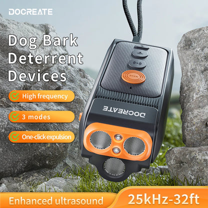 DOCREATE DR32B 3-in-1 Dog Repellent Ultrasonic Anti-Bark Trainer 25KHz 10M Range 900mAh USB-C Rechargeable with LED Flashlight