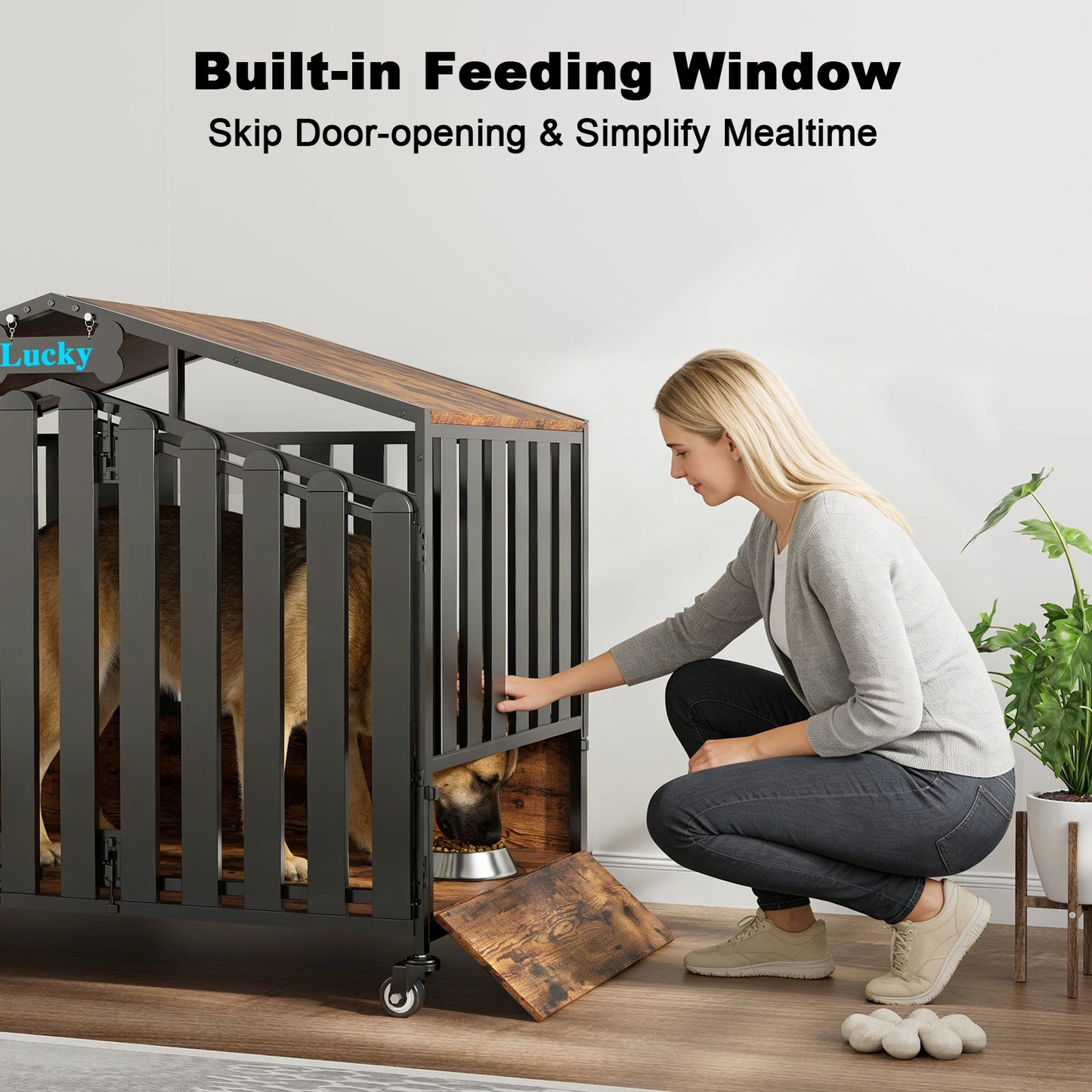 31"/41"/48“ XL Heavy Duty Dog Crate Furniture with Wheels, Dog Crates for Large Dogs Extra-Wide Thick Steel Plates Chew Resistant