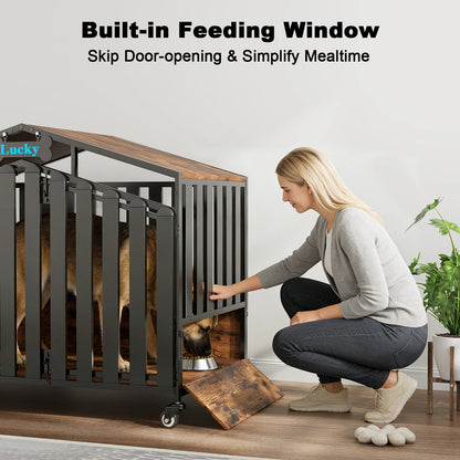 31"/41"/48“ XL Heavy Duty Dog Crate Furniture with Wheels, Dog Crates for Large Dogs Extra-Wide Thick Steel Plates Chew Resistant