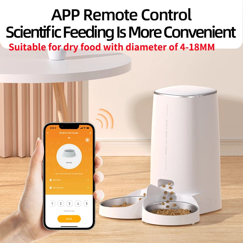 ROJECO Automatic Cat Feeder Pet Smart Cat Food Kibble Dispenser Remote Control Auto WiFi Double Feeder