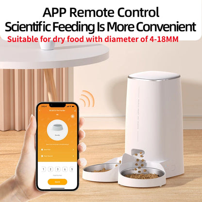 ROJECO Automatic Cat Feeder Pet Smart Cat Food Kibble Dispenser Remote Control Auto WiFi Double Feeder