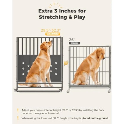 48'' Heavy Duty Dog Crate for Large Dogs, Upgraded Chew-Proof Panels, Comfort-Widened Floor Panel, Dog Kennel Indoor, Adjustabl