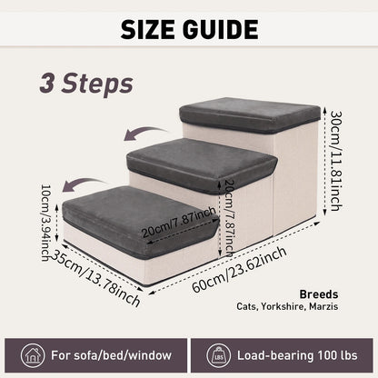 3-Tier Collapsible Dog Stair With Non-Slip Surface, Pet Ramp For Small To Extra Small Dog Breeds-Great For High Beds And Couches