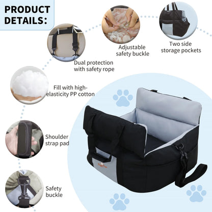 Dog Car Seat for Small Dogs Washable Pet Booster with Safety Belt Puppy Travel Carrier Bed Black/Green up to 22 lbs