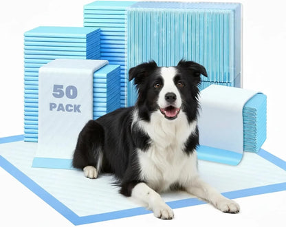 Super Absorbent Waterproof Pet Training Pads, Blue, 50 Pack for Dogs and Puppies