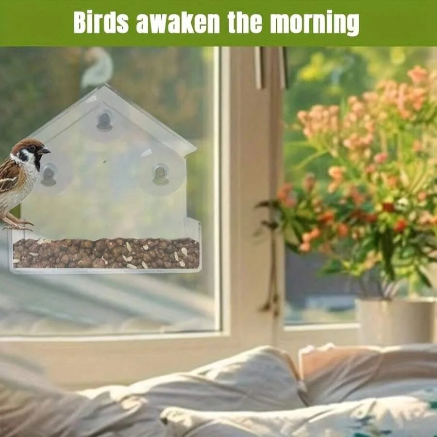 【New style】Transparent Easy-To-tall Suction Cup Bird Feeder - No Drilling Required To Hang On The Wall, Suitable For Indoor/Out
