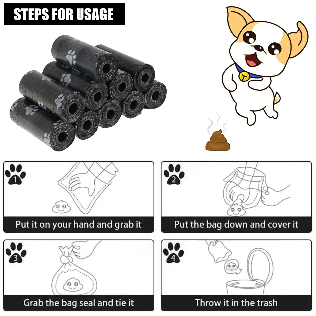 2/40Rolls Dog Poop Bags Dispenser Collector Garbage Bag Puppy Cat Pooper Scooper Bag Small Rolls Outdoor Clean Pets Supplies