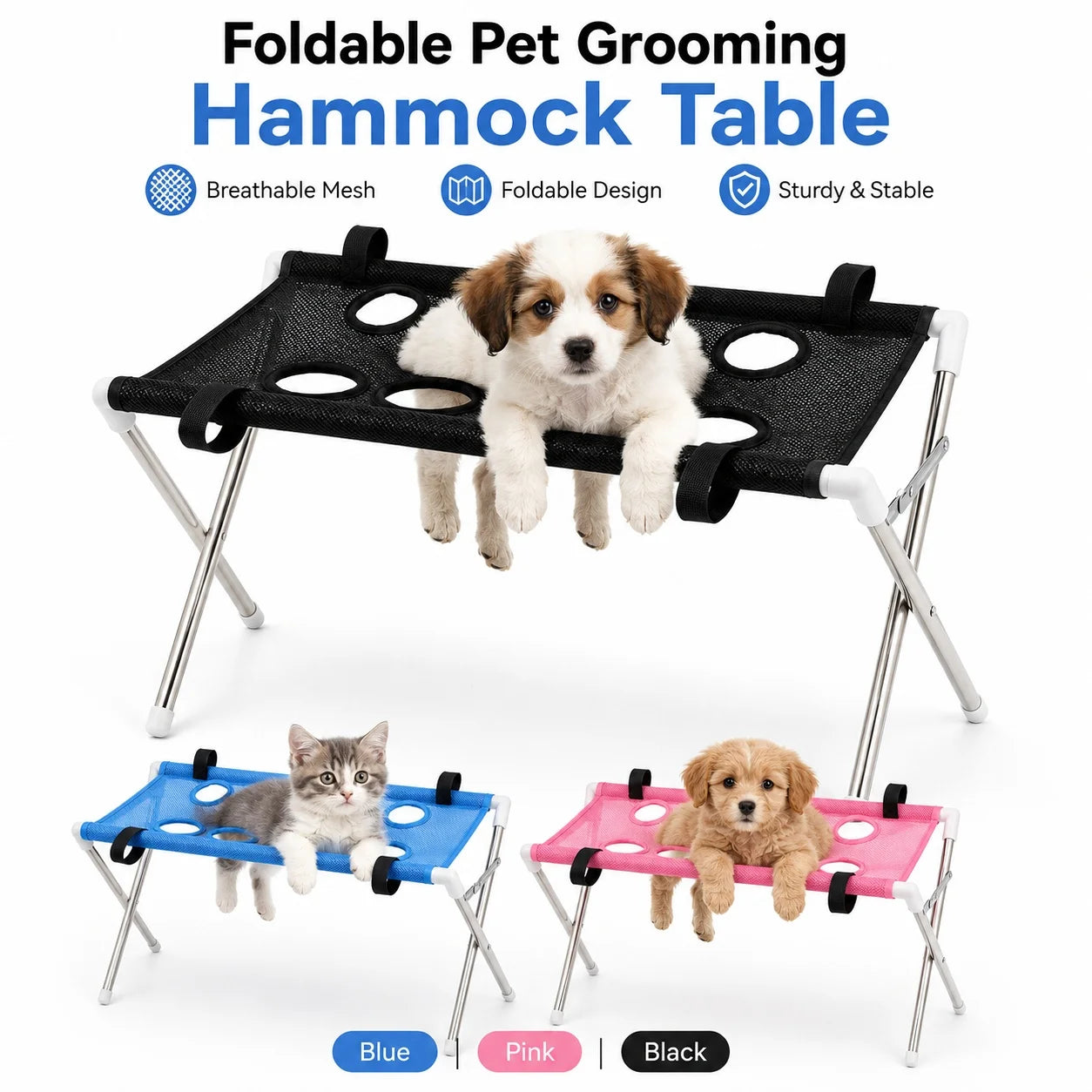 Portable Pet Grooming Table for Cats Small Dogs Foldable Stainless Steel Nail Trimming Hammock Breathable Mesh Home Pet Care