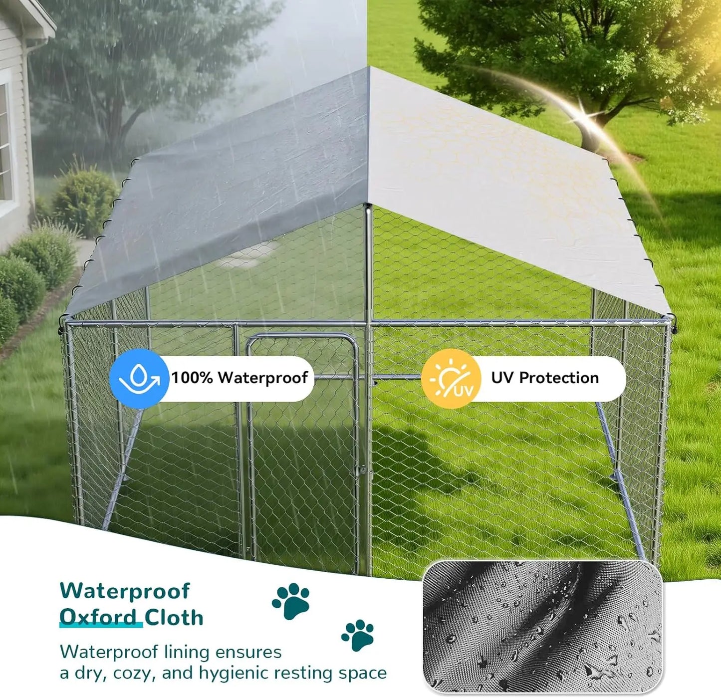 10'x10' Large Outdoor Dog Kennel Outside for Large Dogs, Heavy Duty Dog Enclosure with Wire Mesh