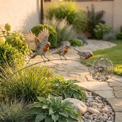 Metal iron bird floral ornaments outdoor courtyard garden decoration Robin Garden Stake