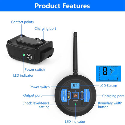 Wireless Dog Fence, Electric Dog Collar Fence,Pet Containment System, Adjustable Warning Strength, Rechargeable, Harmless