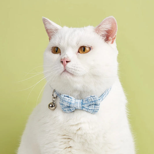 Bow Cat Collar Adjustable Pet Bow Tie Collar with Safety Buckle and Bell Decoration Suitable for Kittens & Puppies