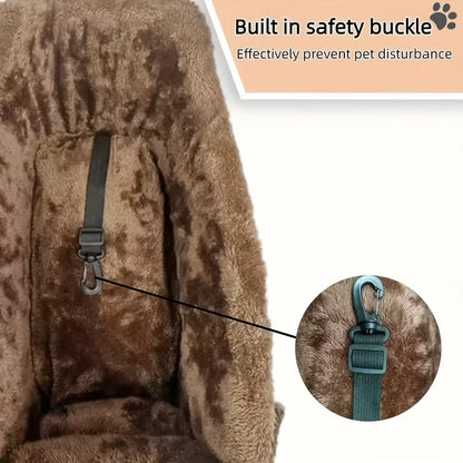 Black Fabric Dog Car Seat - Portable Pet Booster Basket with Paw Print Design, Equipped with Comfort Armrests and Headrest