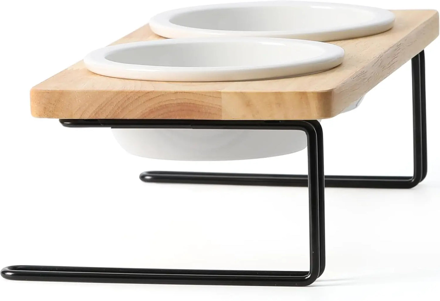 Elevated Cat Ceramic Bowls,15° Tilted Raised Food Feeding Dishes, Solid Bamboo Water Stand Feeder Set for Cats and Puppy