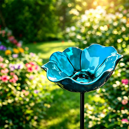 Metal Flower Garden Stakes Bird Bath 4-in-1 Pollinator Water Station - Hummingbird Feeder Bird Bath for Outdoor Yard Decor