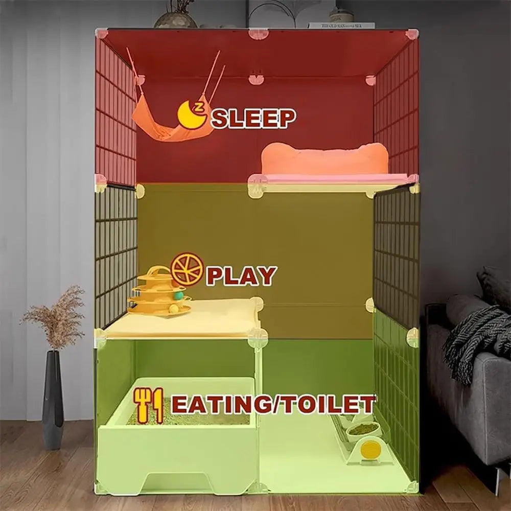 Cat Cage Cat Enclosure with Litter Box, Cat Playpen Detachable Metal, Cat Cage Indoor and Outdoor, Ferret Cage, Rabbit Cage