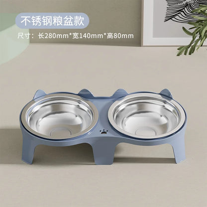 2-in-1 Cat Food Bowl Set, 2 Stainless Steel Bowls,Non-tipping Cat Food and Water Bowl for Cats,Pet Feeding Bowl for Chin Rubbing