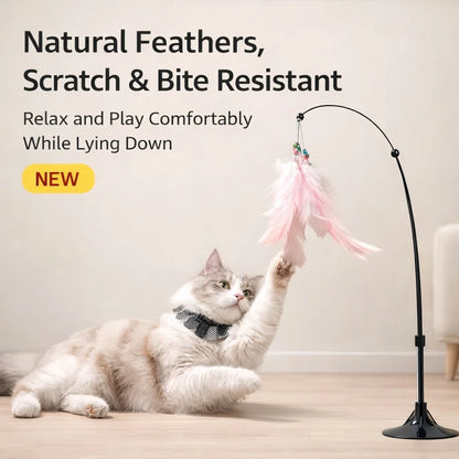 Strong Suction Cup Cat Teaser Toy, Heavy Duty Detachable Long Rod with Bell, Interactive