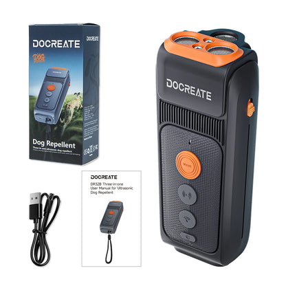 DOCREATE DR32B 3-in-1 Dog Repellent Ultrasonic Anti-Bark Trainer 25KHz 10M Range 900mAh USB-C Rechargeable with LED Flashlight