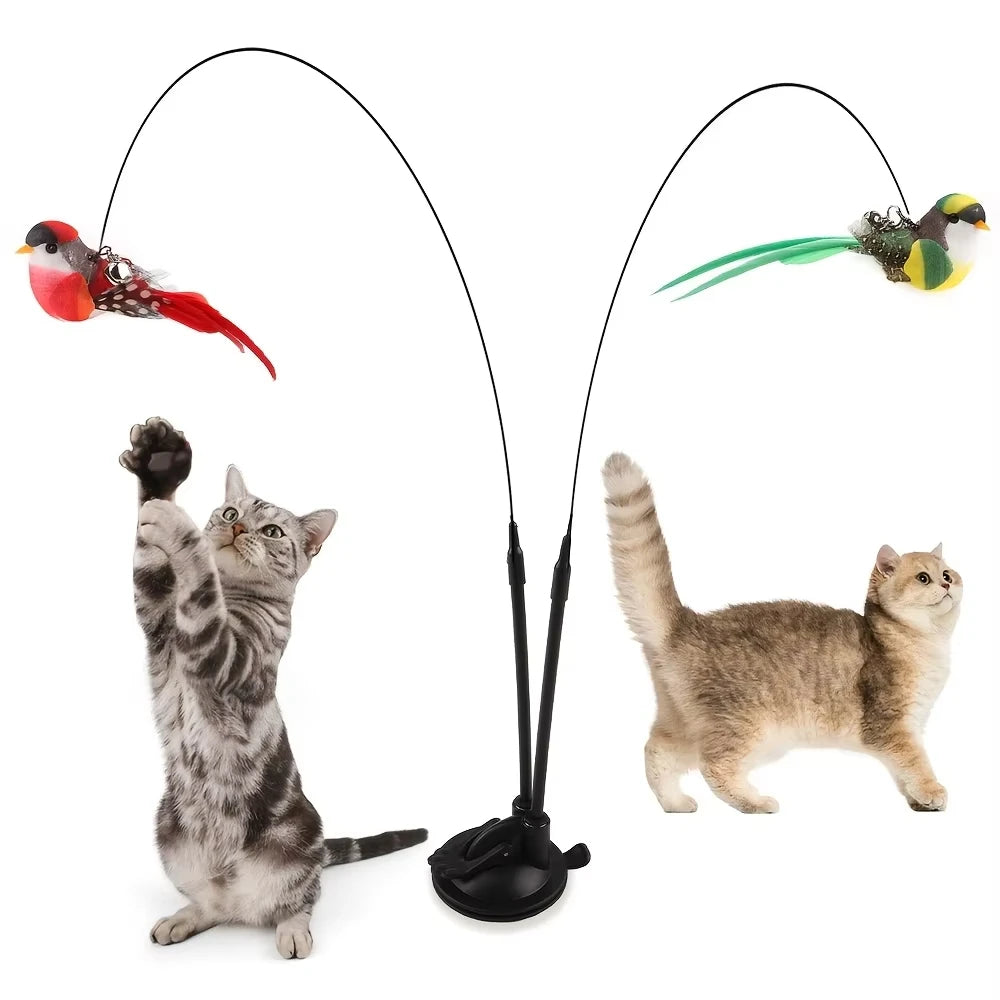 Interactive Cat Wand - Non-slip suction cup base and double-locking grip design, no batteries required, suitable for indoor