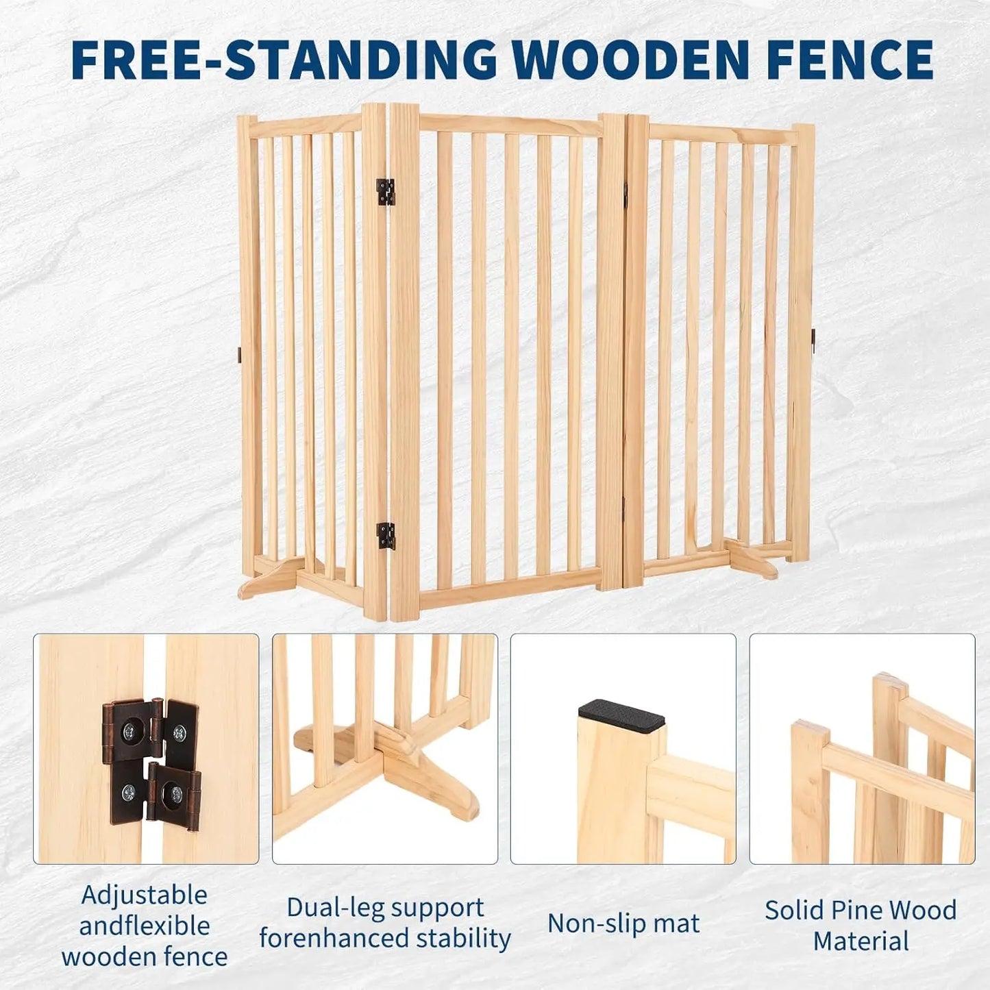 Freestanding Dog Gate, Foldable Pet Gate with Support Feet, Indoor Dog Fence for The House,Doorways, Stairs.