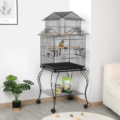 Budgie Cage 55-inch Rolling Standing Triple Roof Medium Parrot Cage Pet Bird Cage with Detachable Stand for, Customized