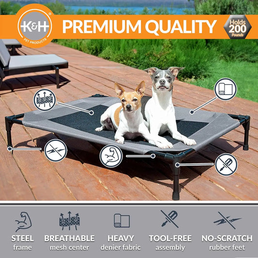 Elevated Cooling Dog Cot for Large Breeds, Portable Outdoor Pet Bed with Washable Mesh Cover, 42x30in