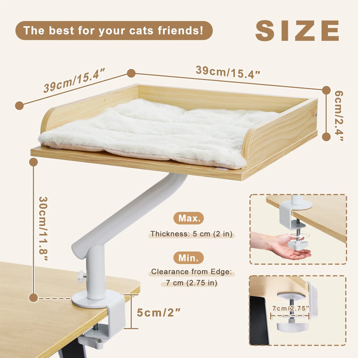 Cat Desk Bed, 360° Rotatable Cat Bed Stand for Indoor Cats, Adjustable Cat Basket, Cats Hammock for Table,