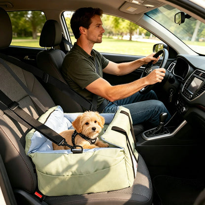 Dog Car Seat for Small Dogs Washable Pet Booster with Safety Belt Puppy Travel Carrier Bed Black/Green up to 22 lbs