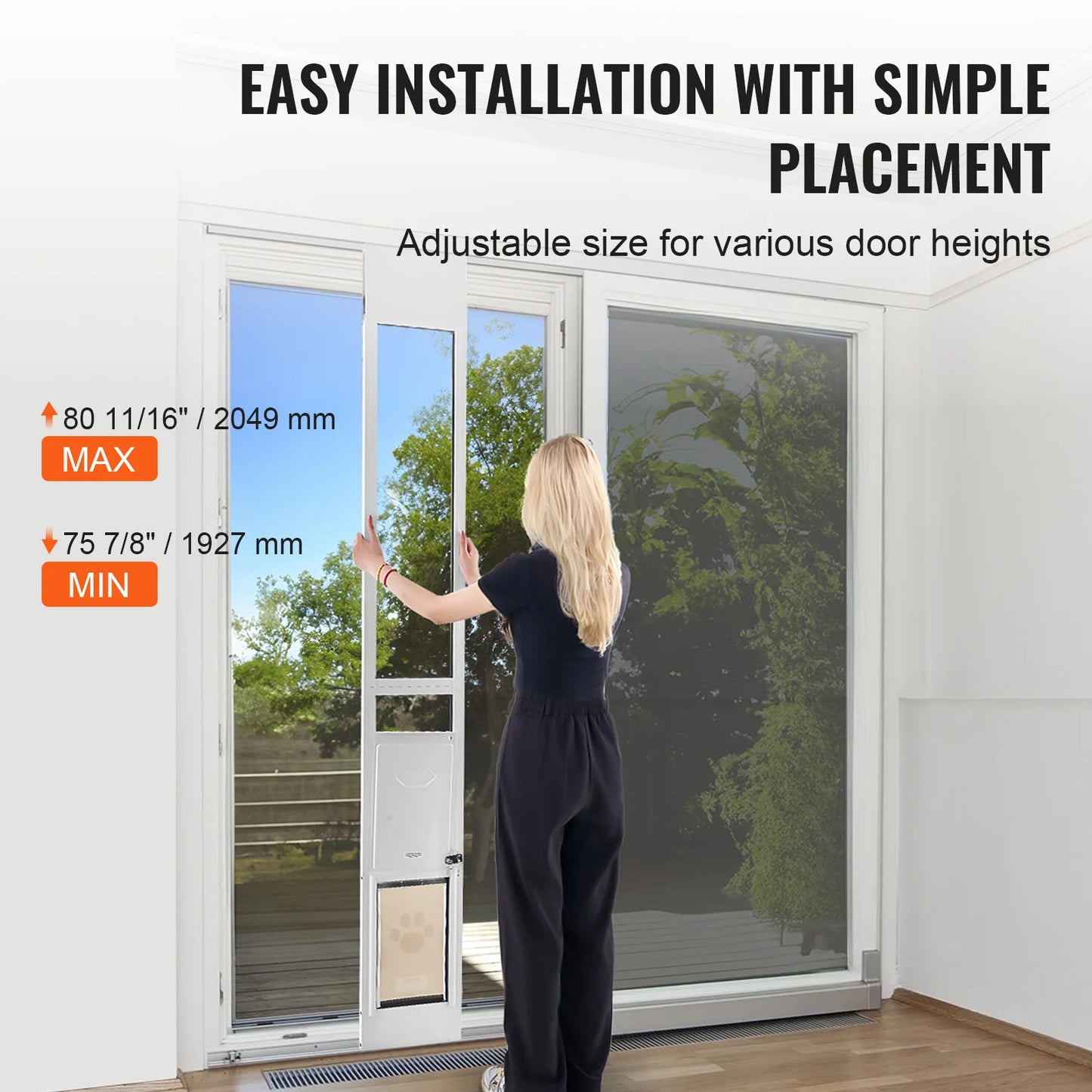 SucceBuy Dog Door Sliding Glass Adjustable Height Aluminum Frame Tempered Glass Door
