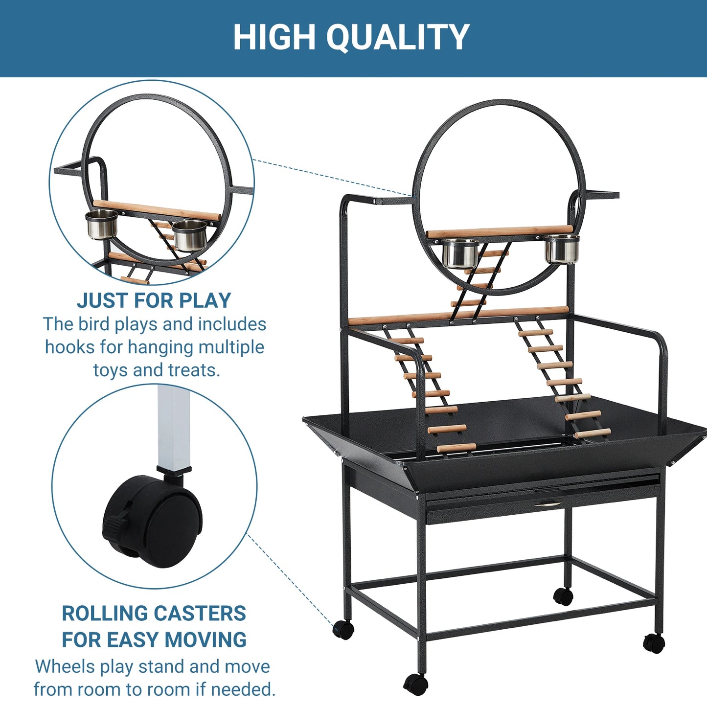 Extra Large Bird Cage with Rolling Stand Spacious Wrought Iron Parakeet Cage Playstand for Parrots Cockatiels Conures Lovebirds