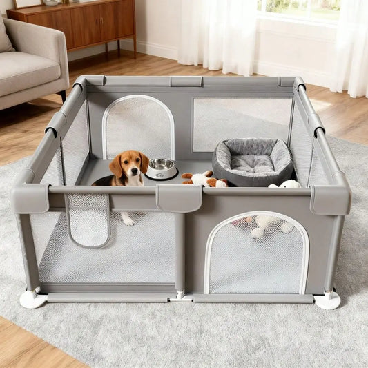 47x47x23.6 Inch Puppy Playpen With Gate, Dog Playpen For Puppies And Small Dogs, Durable Safety Pet Fence With HighStrength Nylon