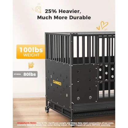 48'' Heavy Duty Dog Crate for Large Dogs, Upgraded Chew-Proof Panels, Comfort-Widened Floor Panel, Dog Kennel Indoor, Adjustabl