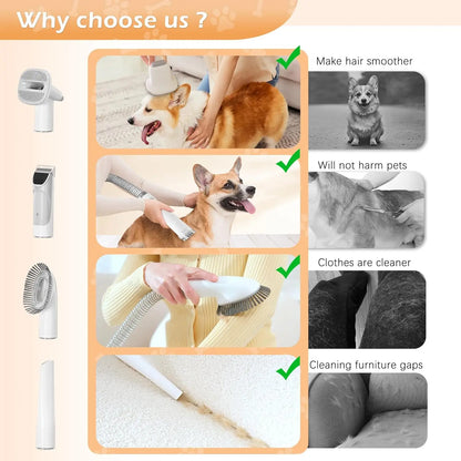 Dog Grooming Vacuum Kit with 2.3L Suction, 5 Tools for Pet Hair Removal, Low Noise Design