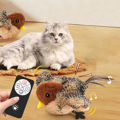 Remote Control Simulated Chirping Bird Toy Plush Interactive Bird Cat Feather Toy Melodys Chaser