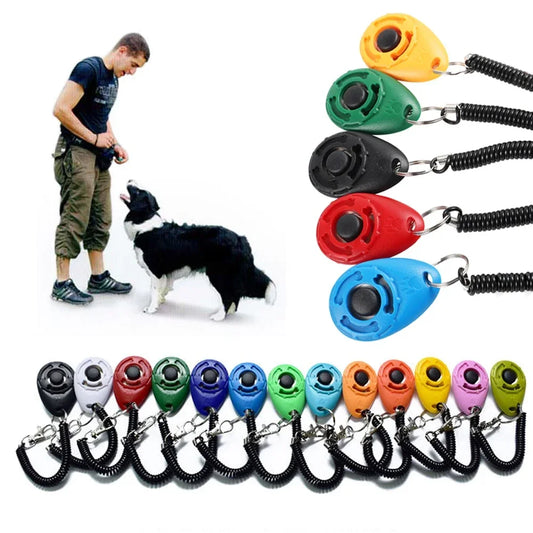 2 in 1 Dog Training Clicker Pet Plastic New Dogs Click Trainer Aid Tools Adjustable Wrist Strap Sound Key Chain Dog Supplies