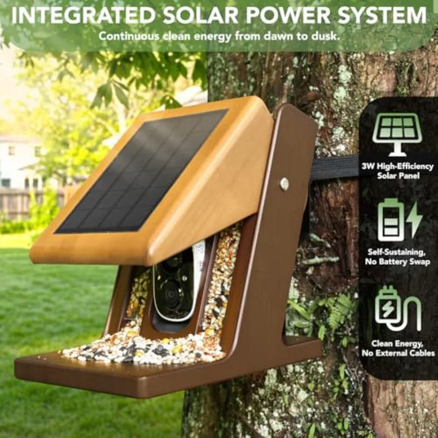 Smart Bird Feeder with Camera Solar Powered - Biomimetic Design 2K Video AI