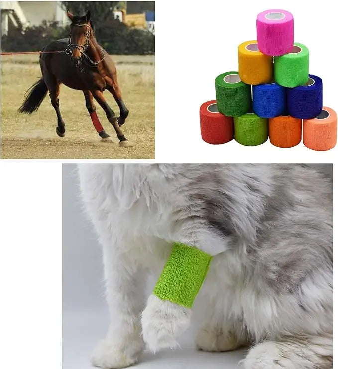 Human & Pet Self-Adherent Bandage - Breathable Elastic Cohesive Wrap for Sports Injuries, Joint Support & Pet Wound Dressing
